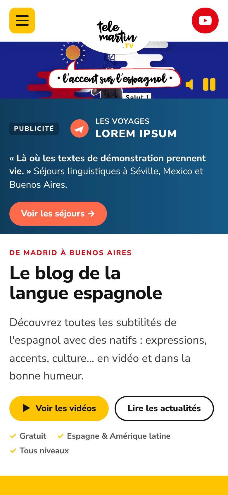 Simulation sur mobile : bandeau de la marque fictive sous le menu et encart partenaire dans la page